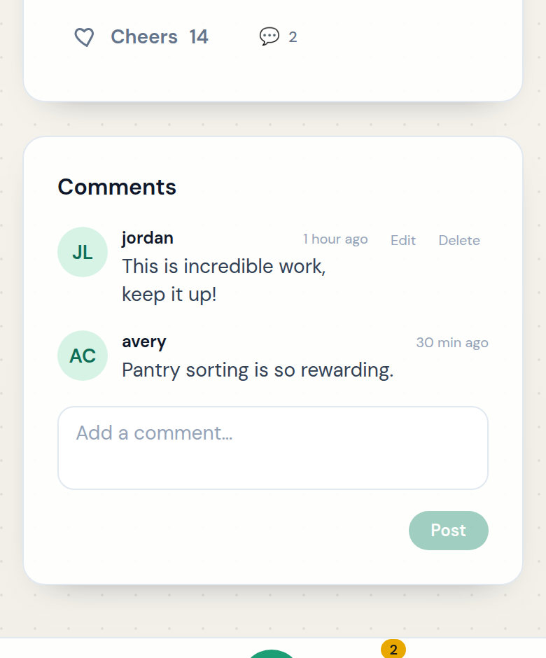 An activity in Voluncheer with 14 cheers and comments from friends